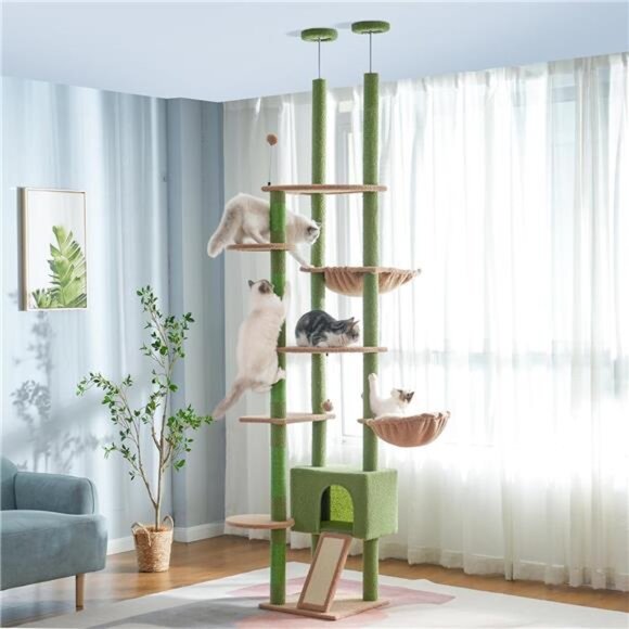 6 Tiers Tower Fit for 7-9 Feet Ceiling w/ Cat Condo Hammock & Sisal Covered Post - Picture 7 of 8